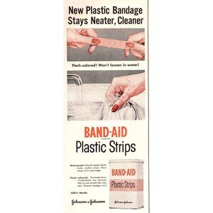 1952 Johnson & Johnson Bad-Aid Strips Vintage Print Ad Wife Washing Clothes Art